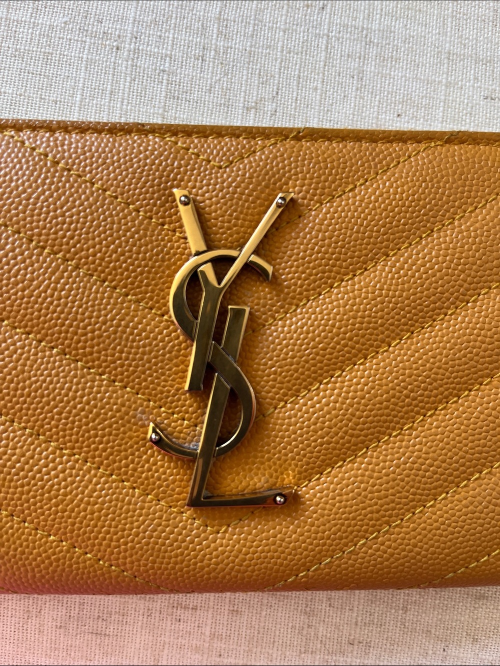 Saint Laurent Quilted Zip Wallet in Mustard Yellow with Gold YSL Logo - Picture 5 of 10